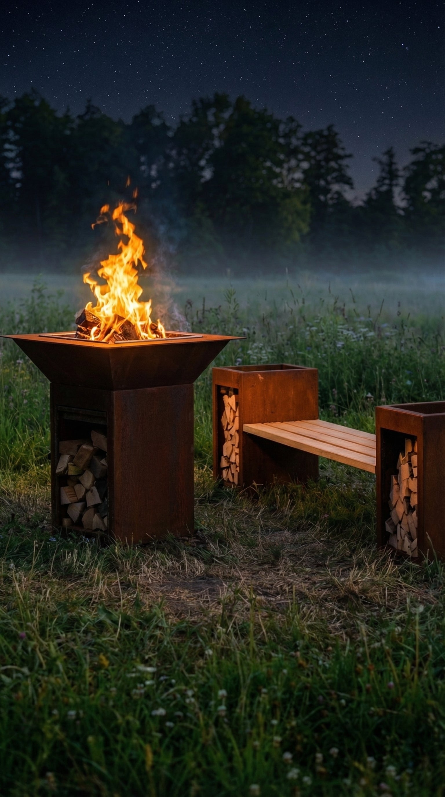Feuer Grill & Sitzbank Set